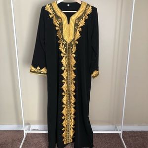 Vintage Black and Gold Embroidered Caftan